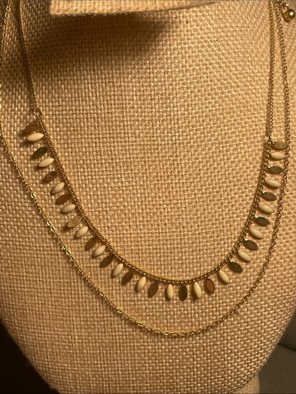 Erica Lyons Gold Necklace with Cream Teardrop Beads 9” drop, 3” extender